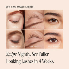 Borboleta Lash Serum brush applying a single swipe to the upper lash line.