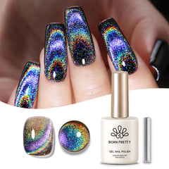 Born Pretty Cat Magnetic Eye Gel Polish shows cat-eye effect with magnetic wand for a chic look