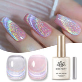 Born Pretty Cat Gel Magnético muestra efecto holográfico brillante para uñas.
