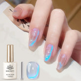 Born Pretty Cat Magnetic Eye Gel Polish in Blue Tears with glossy shimmer.