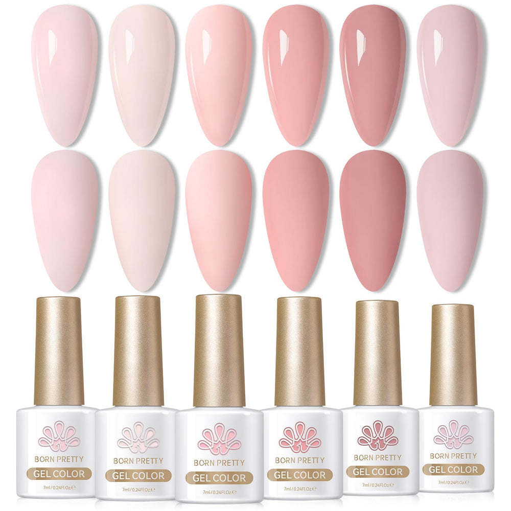 Born Pretty Esmalte Gel Rosa 6 Colores ofrece acabado brillante para uñas naturales.