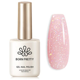 Born Pretty jelly gel nail polish pink glitter adds subtle sparkle for daily wear.
