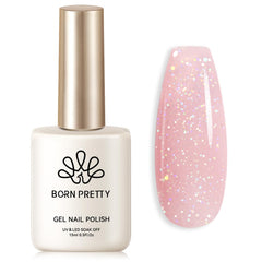 Born Pretty jelly gel nail polish pink glitter adds subtle sparkle for daily wear.