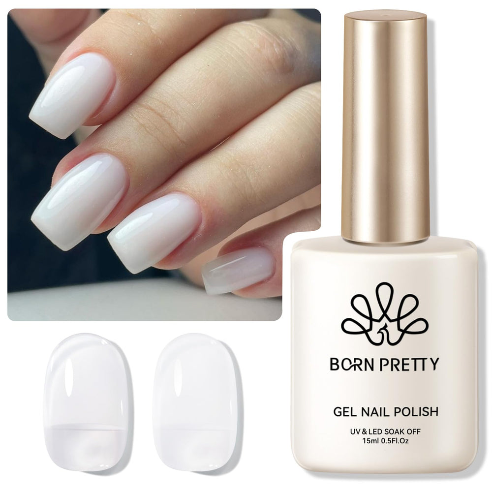 Born Pretty Milky White gel polish bottle front view for subtle, elegant nails.