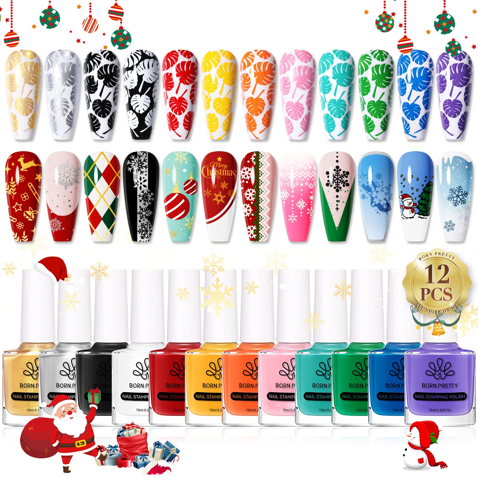 Born Pretty Nail Stamping Polish en 12 colores para uñas vibrantes.