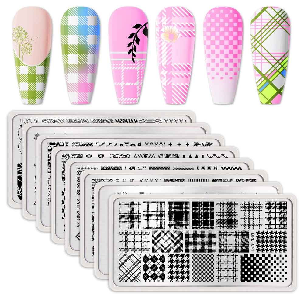 Born Pretty plaid leaves nail plate for chic, versatile nail art.