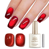 Born Pretty red cat magnetic eye polish bottle showing glitter for dramatic nails.