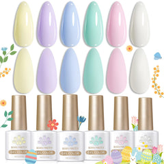 Born Pretty set pastel de gel para uñas, 6 botellas, listo para looks primaverales.