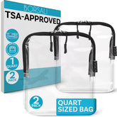BORSALI clear quart toiletry bag for quick TSA checks and item visibility.