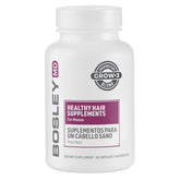 BosleyMD Women's Healthy Hair Supplements bottle shows DHT-blocking botanicals for fuller hair.