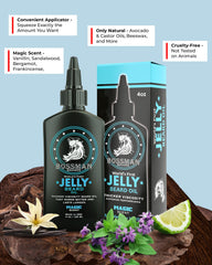 Beard strands appear softer and more manageable after Bossman jelly application