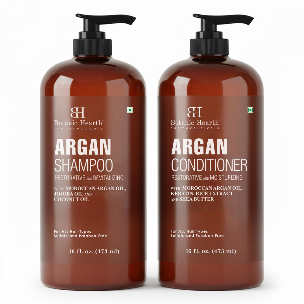 Botanic Hearth Argan Oil Shampoo bottle front showing premium hydration for daily cleansing