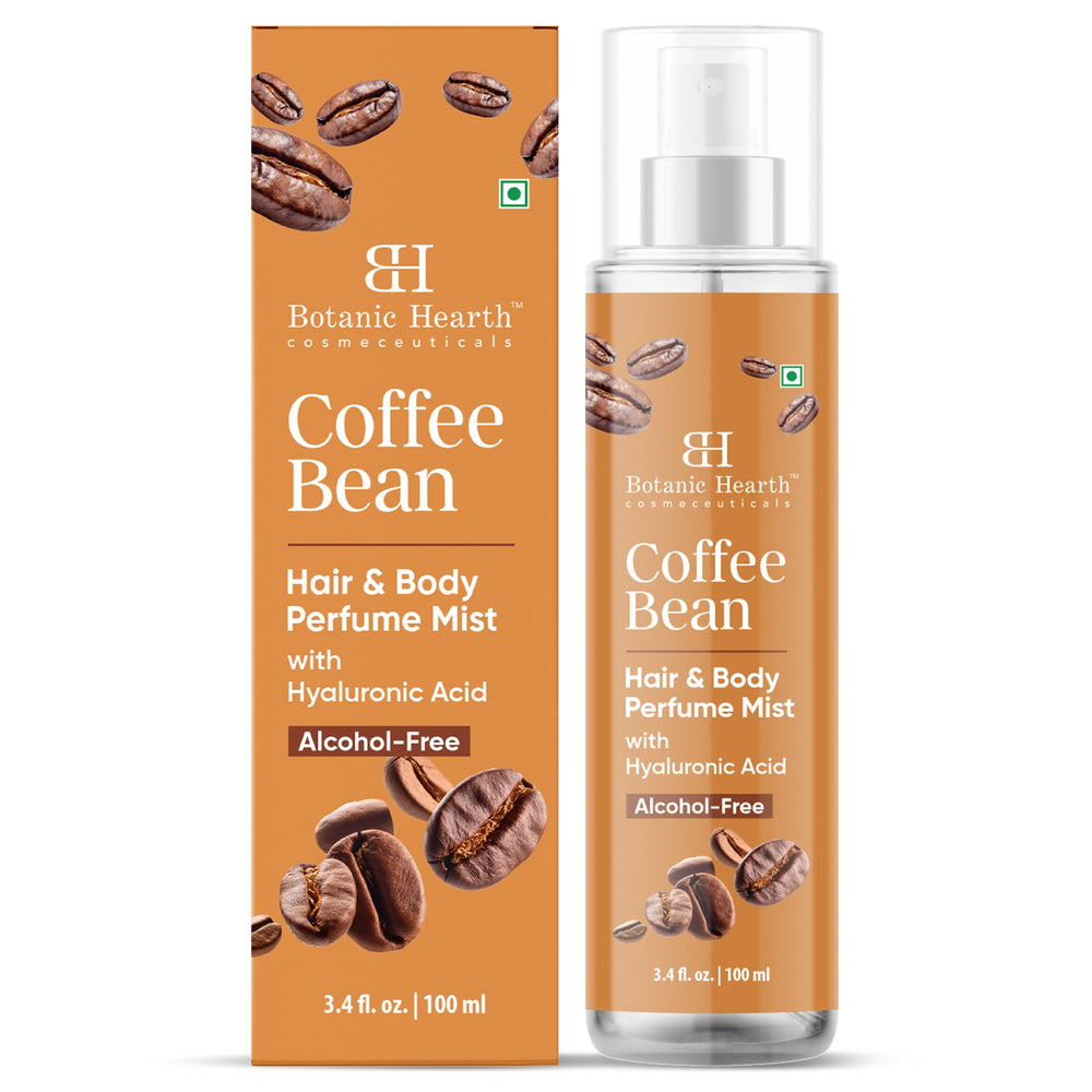 Botanic Hearth Coffee Hair Mist bottle close-up showing rich fragrance for daily wear.