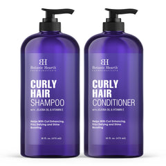 Botanic Hearth Curly Hair Shampoo bottle highlighting jojoba oil for moisture