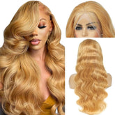Boumon Honey Blonde HD lace front wig 30 inch with natural hairline and volume.