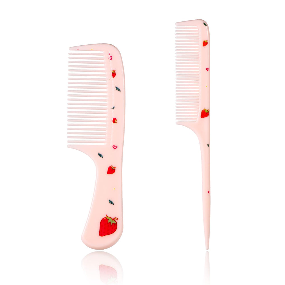 BOXOB cute hair comb set in pink strawberry pattern for gentle detangling.