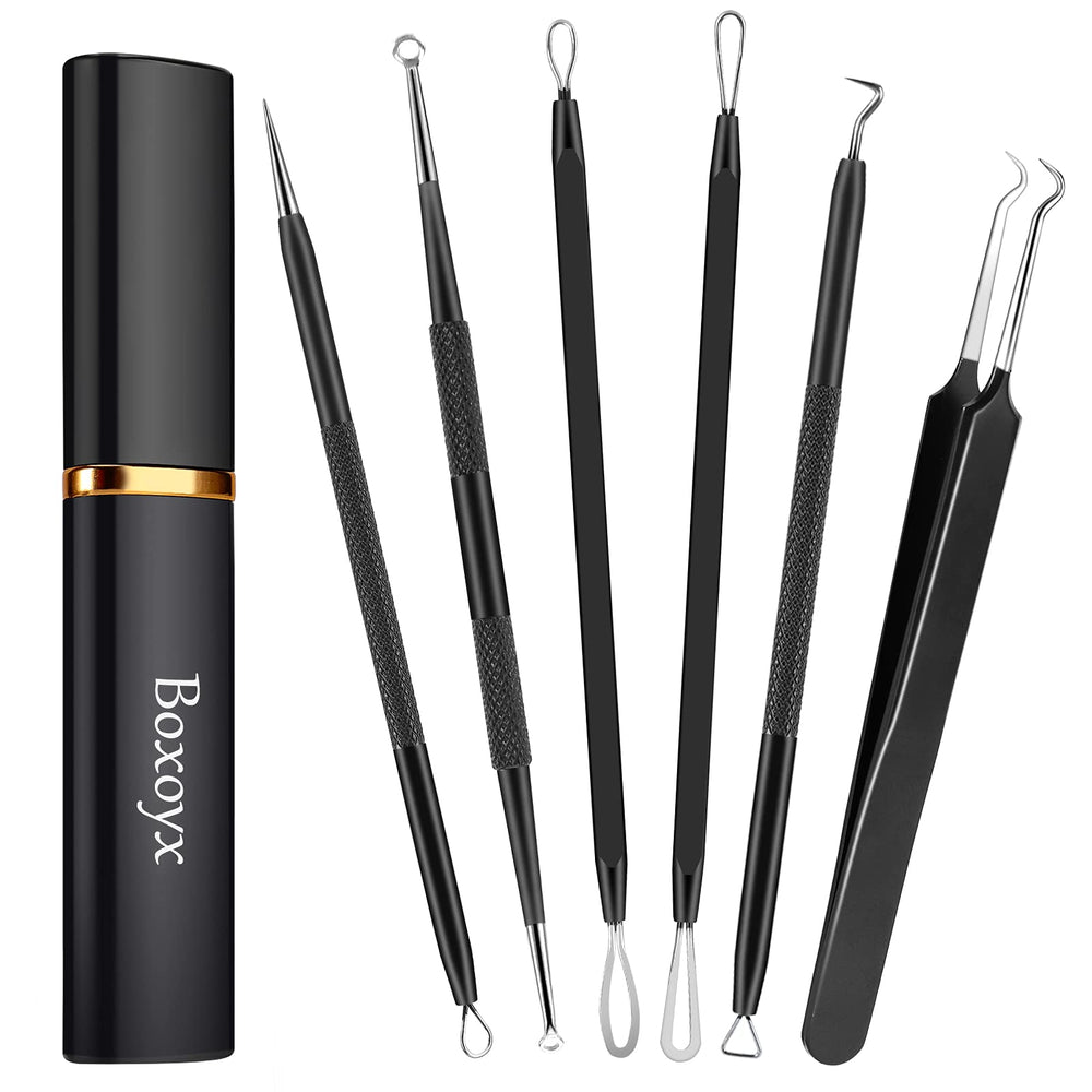 Boxoyx pimple popper tool kit 6pc in compact case for at-home blemish removal.