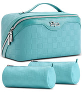 BOYATU Checkered travel makeup bag main compartment keeps cosmetics organized on the go.