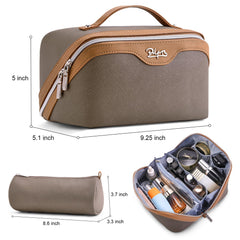 BOYATU large-capacity cosmetics bag in grey holds lipsticks, brushes, and palettes for trips.