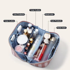 Boyatu large PU leather makeup bag with spacious interior and built-in dividers.