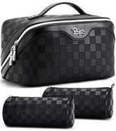 BOYATU travel makeup bag front view with organized compartments for easy packing