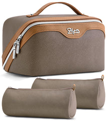 BOYATU travel makeup bag set in grey with handle for easy organization on the go.