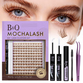 B&Qaugen Mochalash 01 packaging with natural brown lash clusters for light hair.
