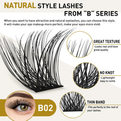 B&Qaugen lash clusters 72-tray closeup showing soft matte black texture.