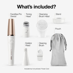 Braun FaceSpa Pro 911 cleansing brush removes makeup for purified skin.