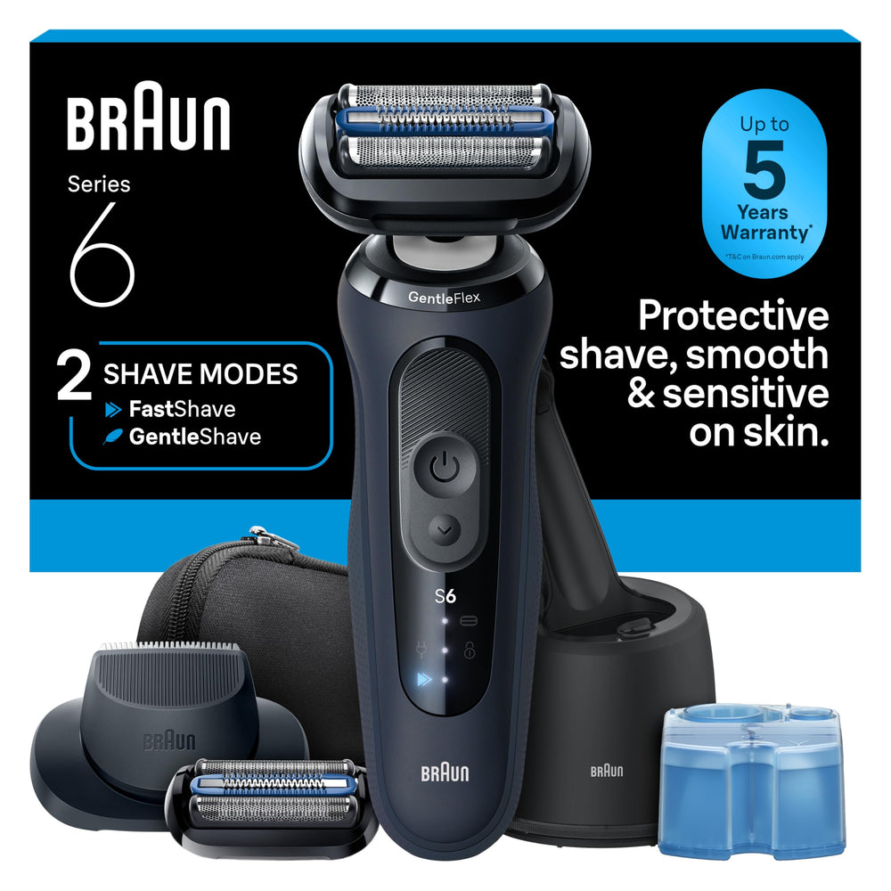 Braun Series 6 precision trimmer for precise edge detailing.