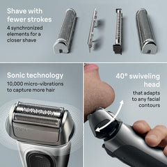 Braun Series 8 8517s micro-vibrations (10,000) lift and capture more hair.