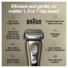 Braun Series 9 Pro 9419s waterproof design enables wet and dry use.