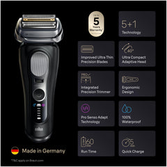 Braun Series 9 PRO+ Pro SensoAdapt sensors adapt power to beard density.