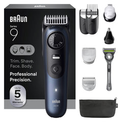 Braun Series 9 Pro trimmer close-up for precise beard shaping and edge definition.