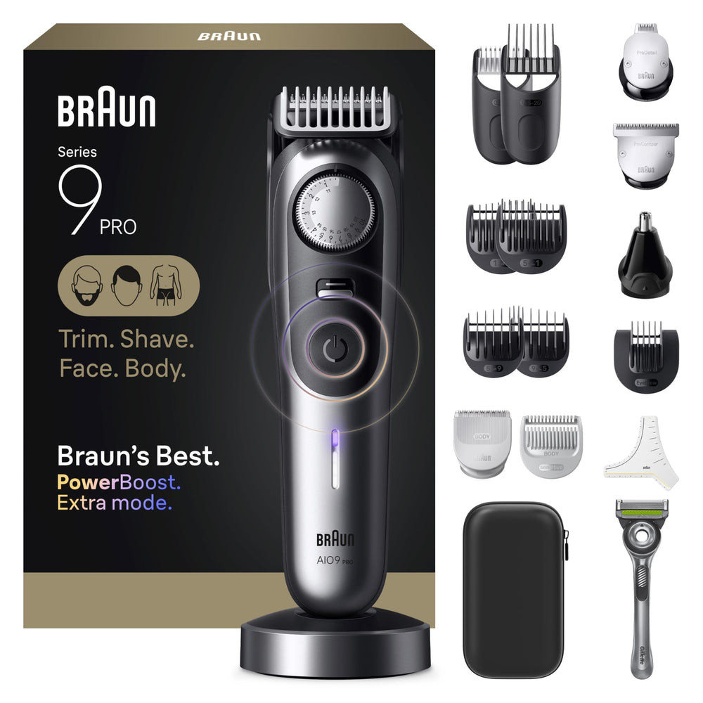 Braun Series 9 PRO trimmer handle for precise facial grooming.