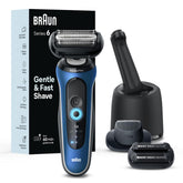 Braun Series 6 6177cc shaver head closeup highlighting a gentle, skin-friendly shave.