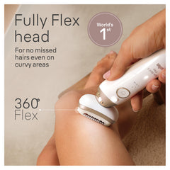 Braun Silk-épil 9 Flex includes shaver head for sensitive areas.