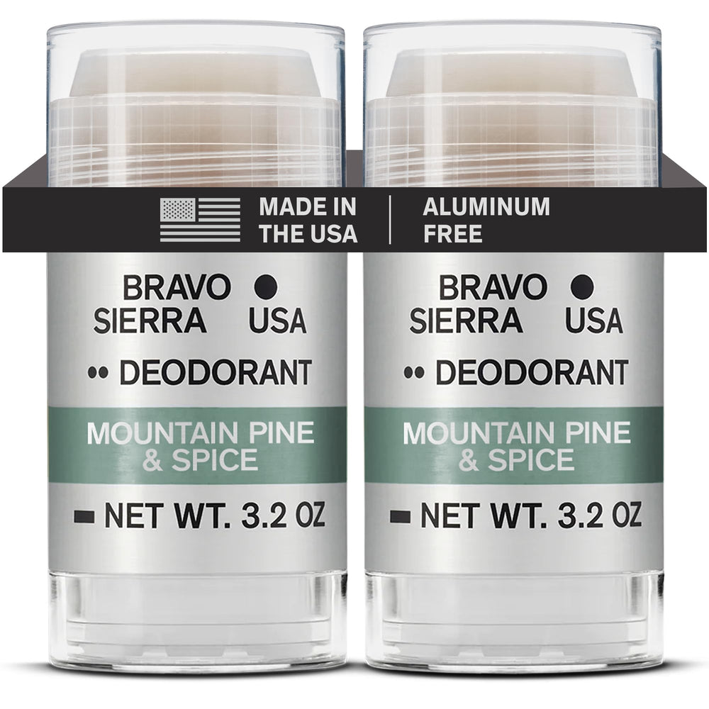 Bravo Sierra 2-pack deodorant front pack showing aluminum-free formula for daily freshness