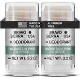 Bravo Sierra 2-pack deodorant front pack showing aluminum-free formula for daily freshness
