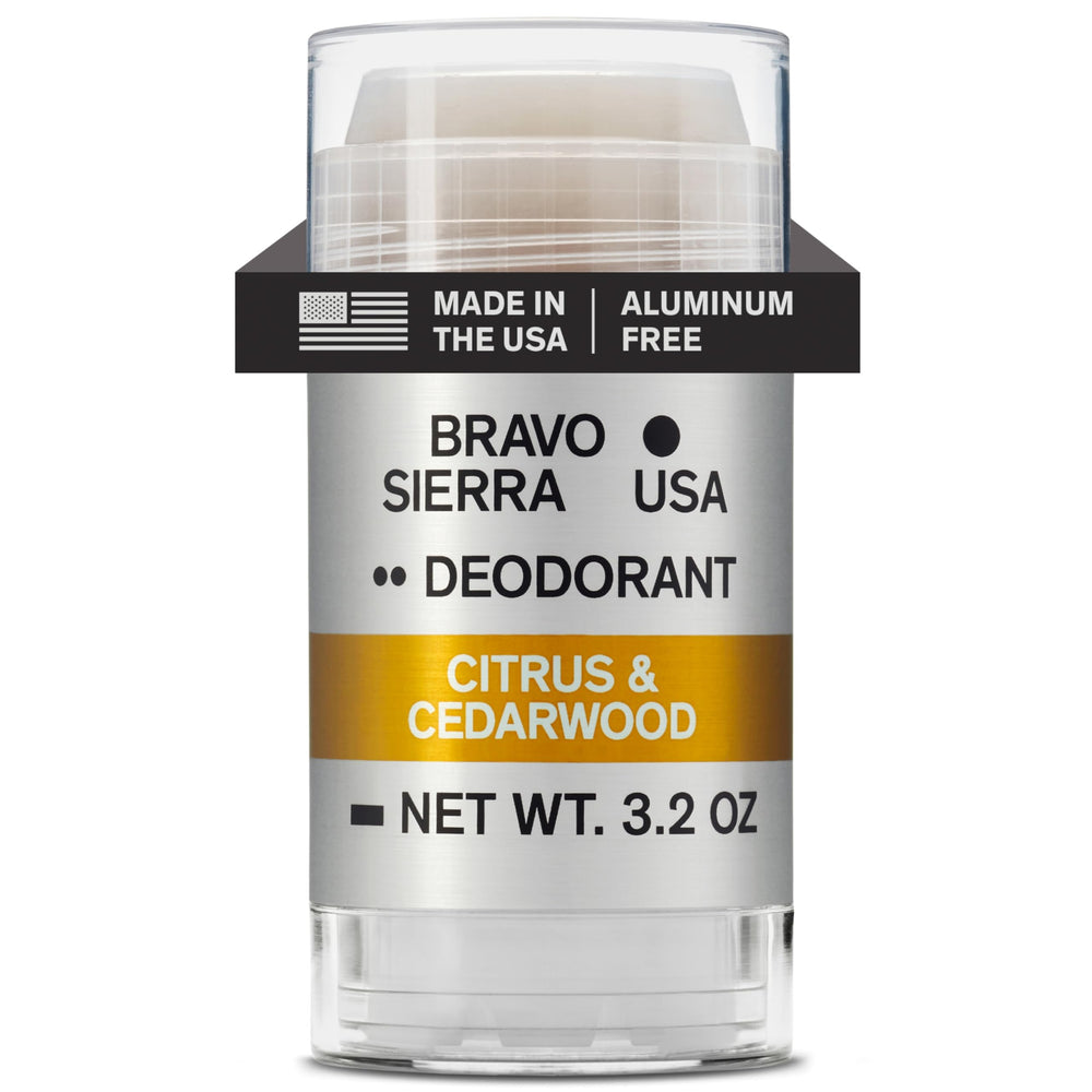 Desodorante Bravo Sierra sin aluminio, aplicación diaria para frescura duradera.