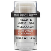 Desodorante Bravo Sierra sin aluminio con vetiver blanco y cedro para uso diario.