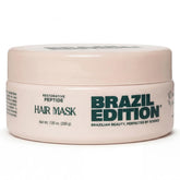 BRAZIL EDITION Restorative Peptide Hair Mask jar promotes repair and shine.