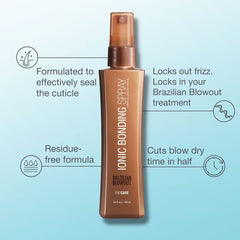 Brazilian Blowout Ionic Bonding Spray close-up label showing color-safe formula