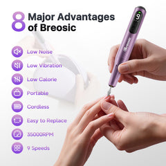 Breosic nine-speed settings enable tailored nail care for beginners to pros.