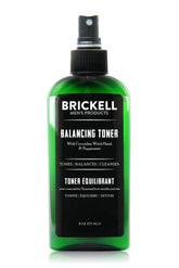 Brickell Men's Balancing Face Toner bottle pour demonstrating shine control and refreshing feel