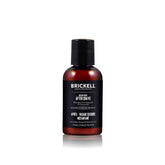 Brickell Men's Instant Relief Aftershave bottle close-up highlighting soothing ingredients for post-shave skin.