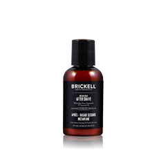 Brickell Men's Instant Relief Aftershave bottle close-up highlighting soothing ingredients for post-shave skin.