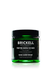 Brickell Men's Purifying Charcoal Face Mask jar showing detoxifying action for clear pores.