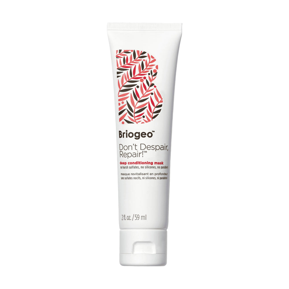 Briogeo Don't Despair: empaque compacto que sugiere reparación del cabello seco.