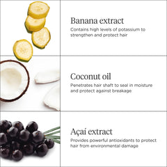 Briogeo banana closeup emphasizes nourishing banana extract for strengthened strands.